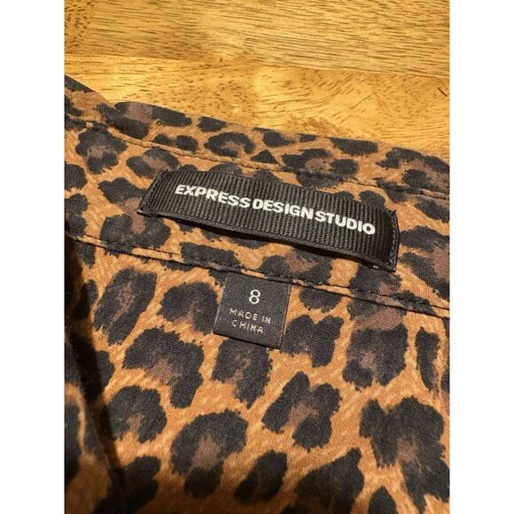 EXPRESS Leopard Cheetah Button Up Long Sleeve Shirt Dress  Size 8 - Picture 6 of 10